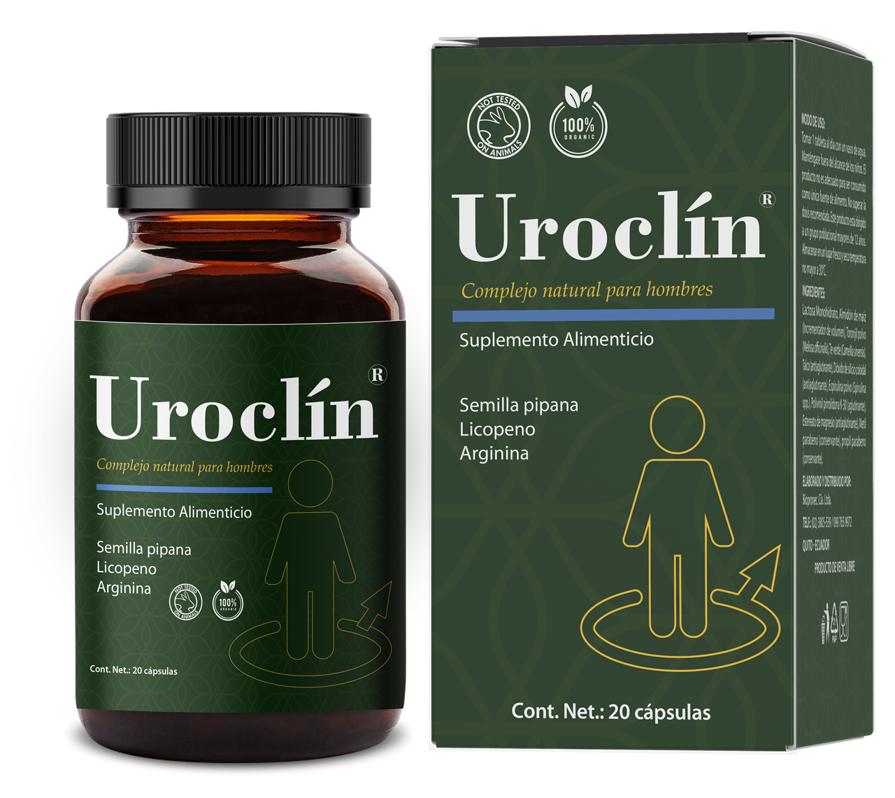 Uroclin, frasco y caja de 20 cápsulas
